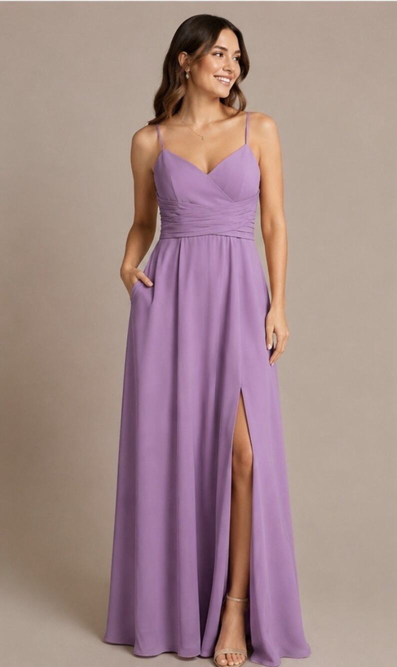 DB Studio Bridesmaid Dress Size 6 Wisteria Lavender Chiffon A-line Back Tie